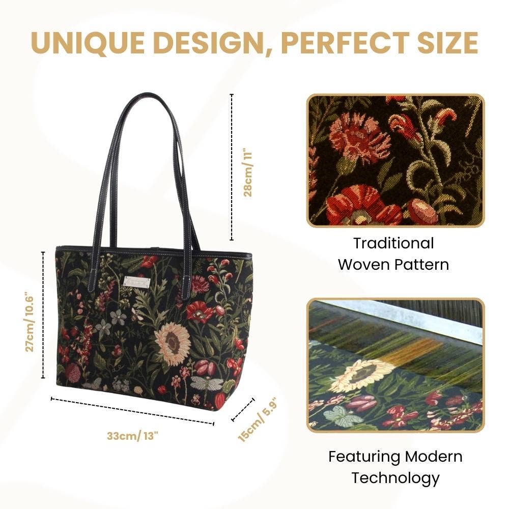 SignareArt - Vente Tote bag – femme - COLL-MGDBK | Sac fourre-tout universitaire noir Morning Garden5