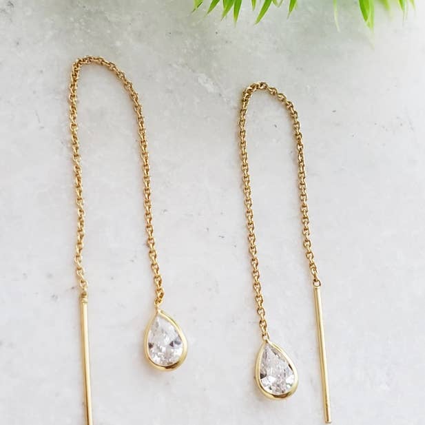 Sosie Designs - Wholesale Dangle Earrings - Gold Crystal Threader Earrings - Clear1