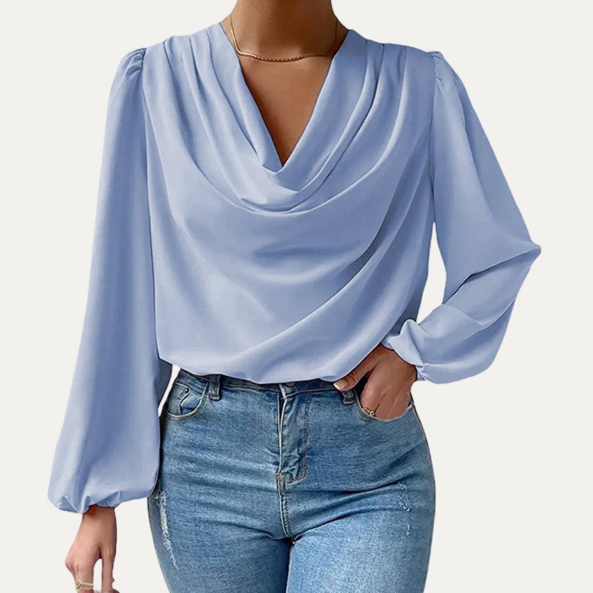 The Moment Collection – Engroshandel Bluse - Dame – Trendy Ensfarvet Cowl Neck Langærmet Top5