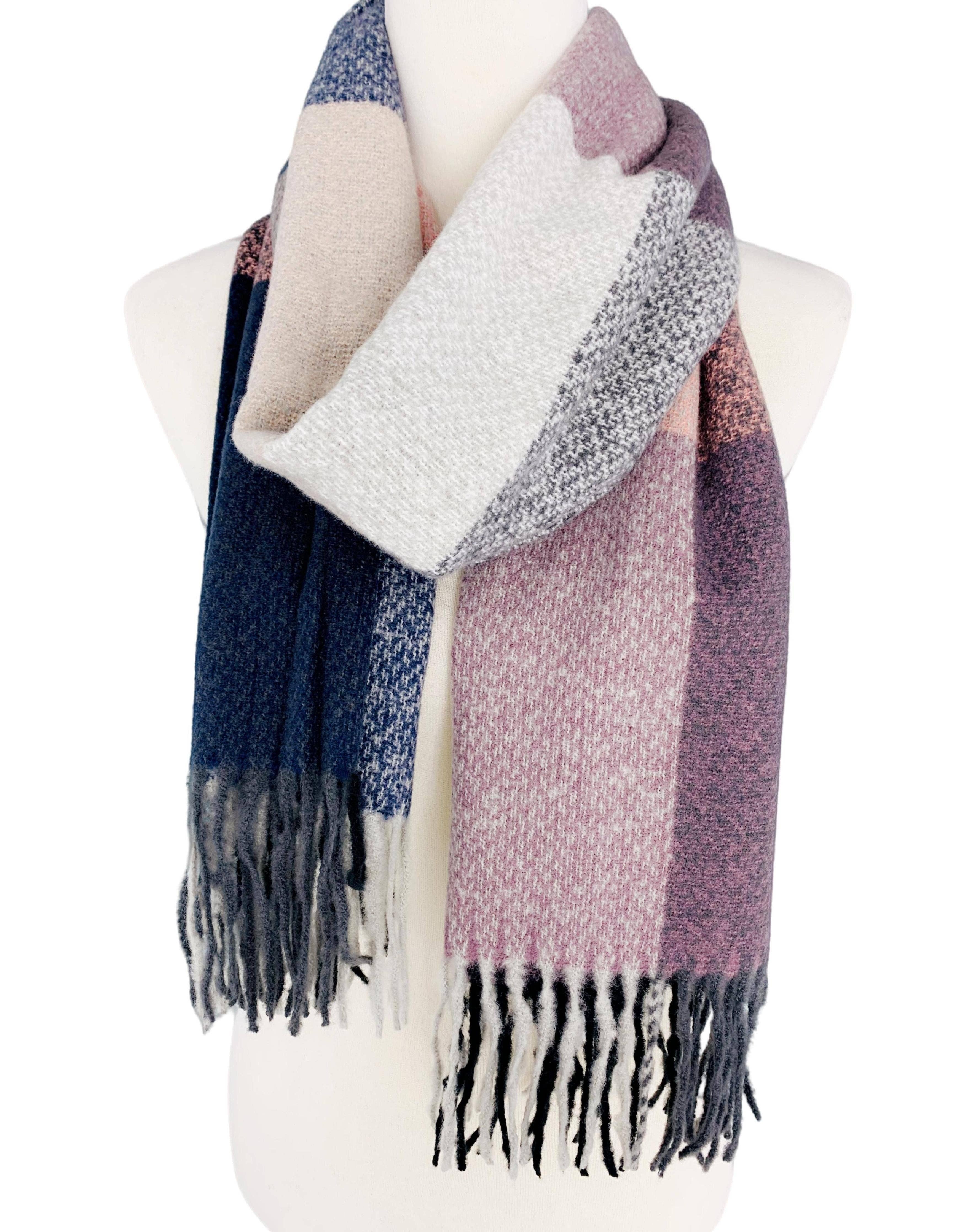 JC Sunny Fashion - Wholesale Scarf - Women's - JC023303 9 Colors--Softer Than Cashmere Colorblock Blanket Scarf4