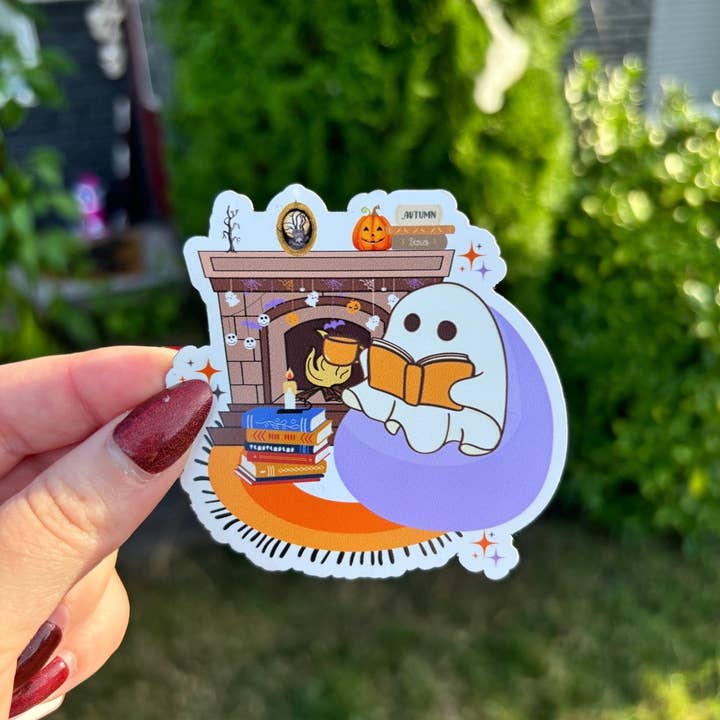 Spooky Halloween Ghost by the Fireplace Magnet for wholesale by Awfullynerdy.co