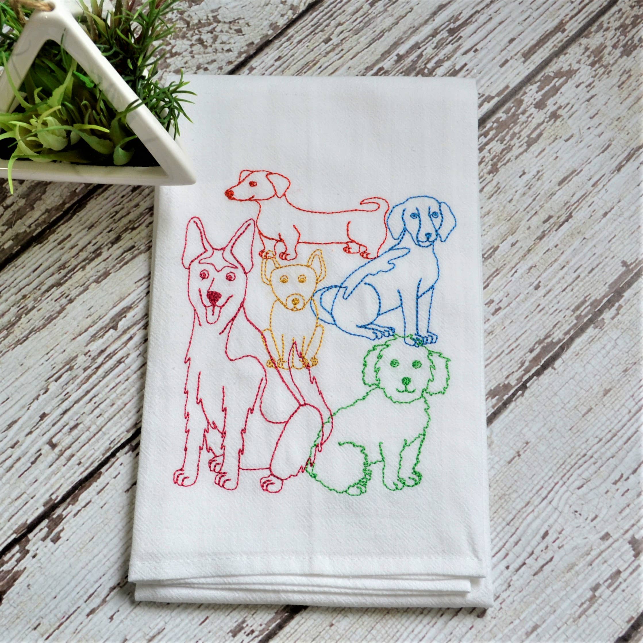 SewMuchMoreStore - Wholesale Tea Towel - Lots of Dogs Tea Towel - Embroidered Floursack Towel6
