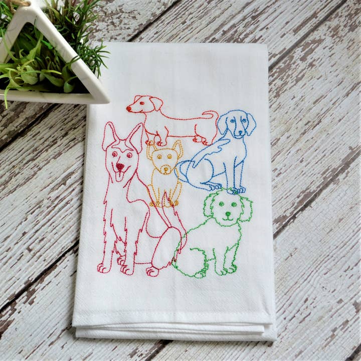 SewMuchMoreStore - Wholesale Tea Towel - Lots of Dogs Tea Towel - Embroidered Floursack Towel6