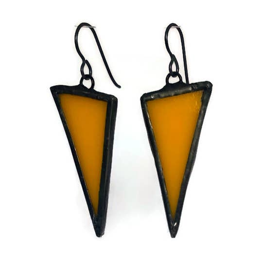 Stained Glass Triangle Earrings- Small-Tangerine for wholesale by Citybitz