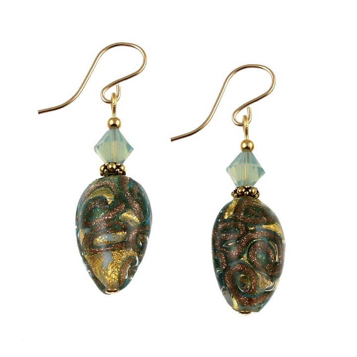 Pacific Opal & Avventurina Swirl Teardrop Dangle Earrings for wholesale by Andrea Menghetti