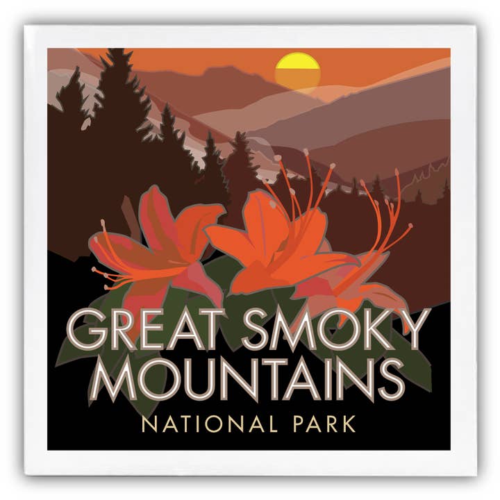 Great Smoky Mountains (Flowers) - 4 x 4 Ceramic Coas for wholesale by Travel Posters by M&W Design Co.