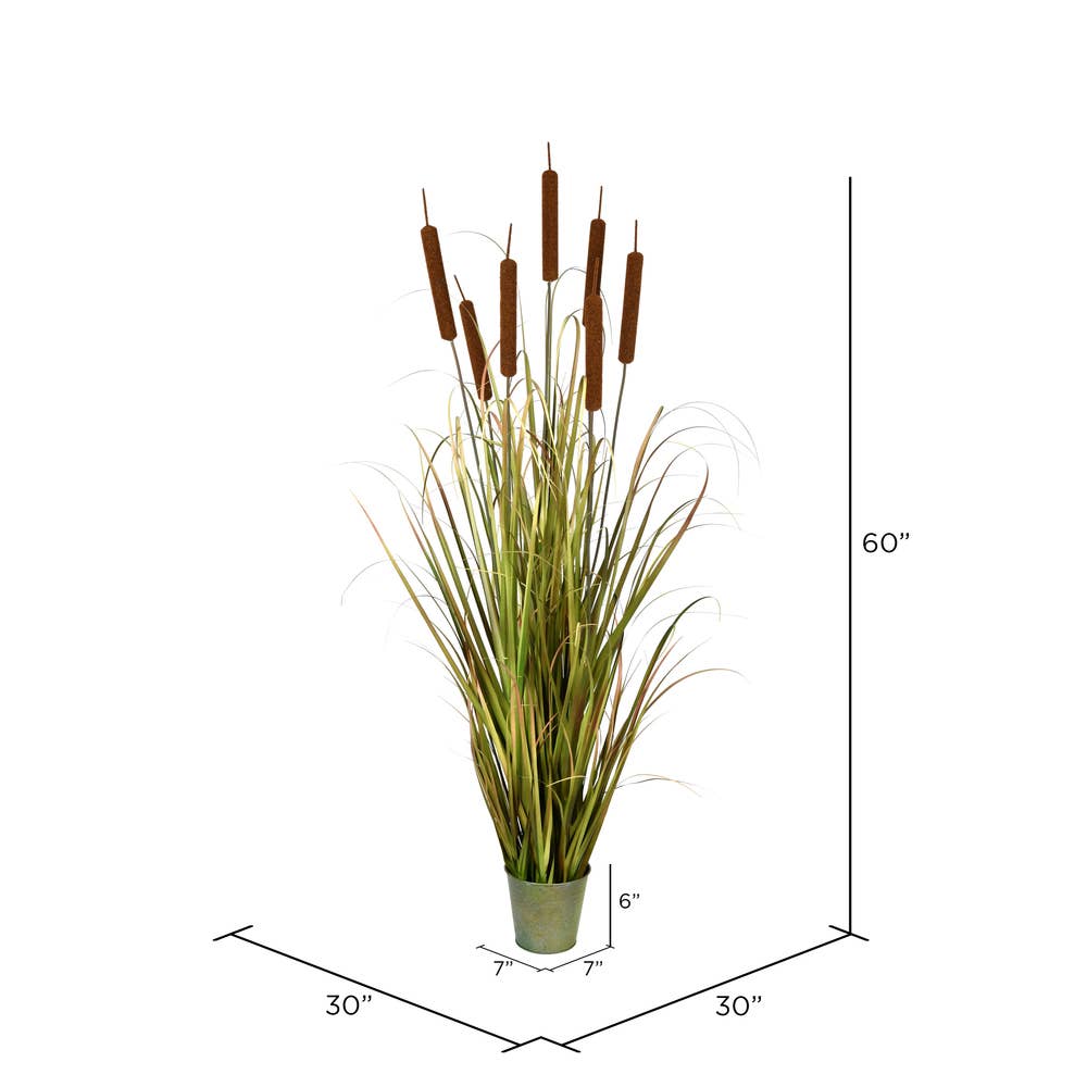 Vert Vickerman 60" herbe à quenouilles verte dans un pot en fer, 7 quenouilles en vente sur Faire1