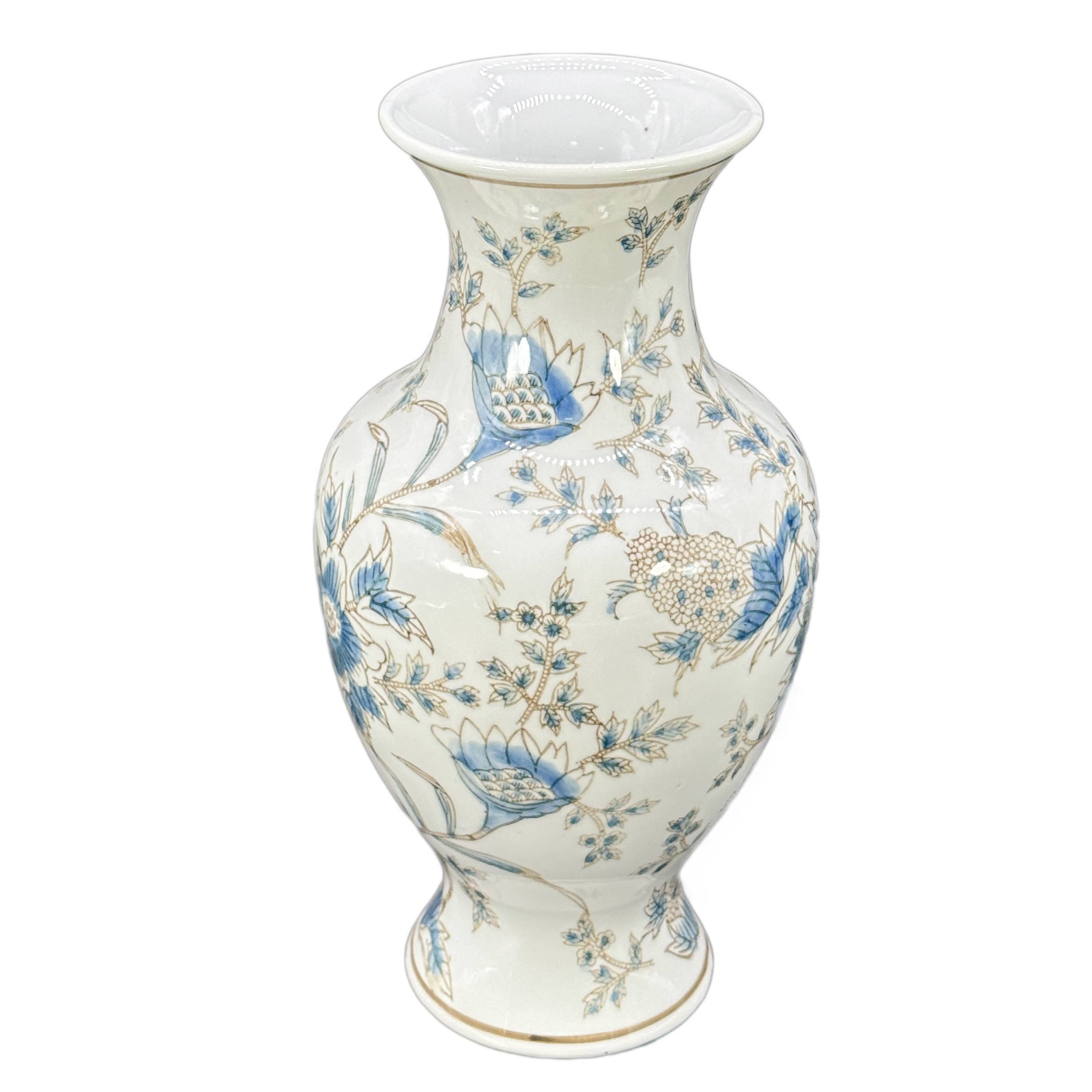 Galt International Company - Wholesale Vase - White and Blue Chinoiserie Indoor Ceramic  Vase 14"2