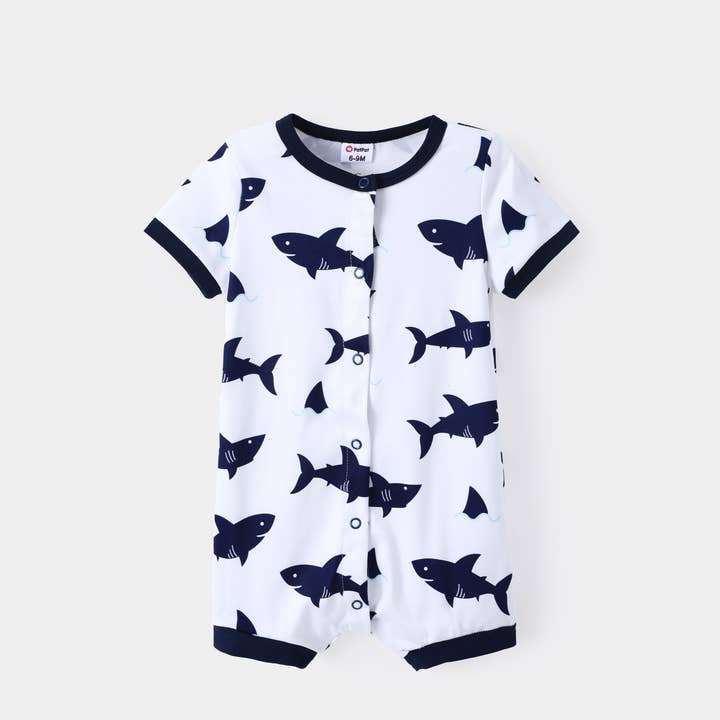 Dark Blue white 3-Pack Baby Boy Whale Embroidery Short Sleeve Set & Romper for wholesale on Faire