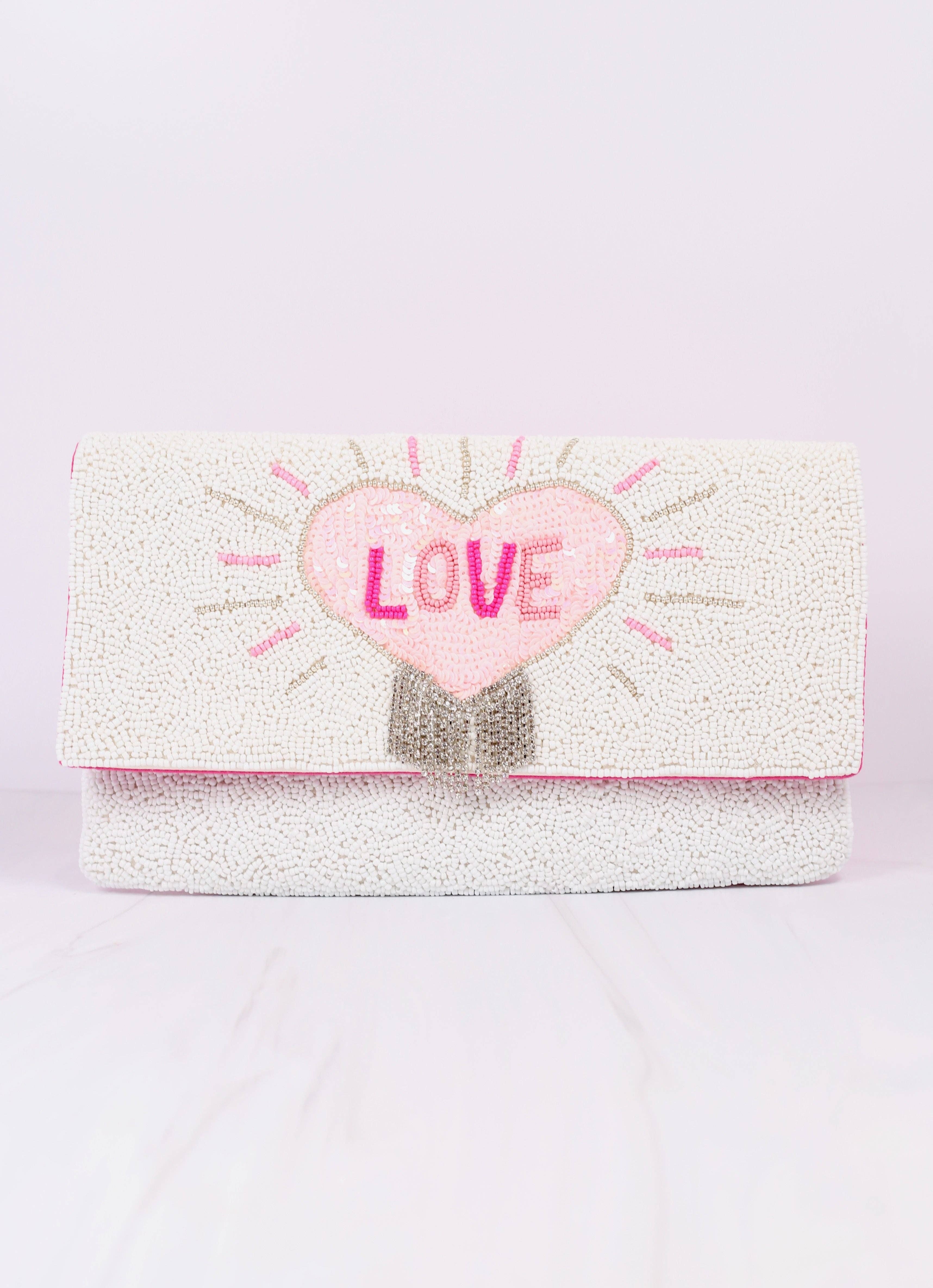 Caroline Hill - Wholesale Crossbody Bag - Women's - Love Beaded Fringe Crossbody WHITE1