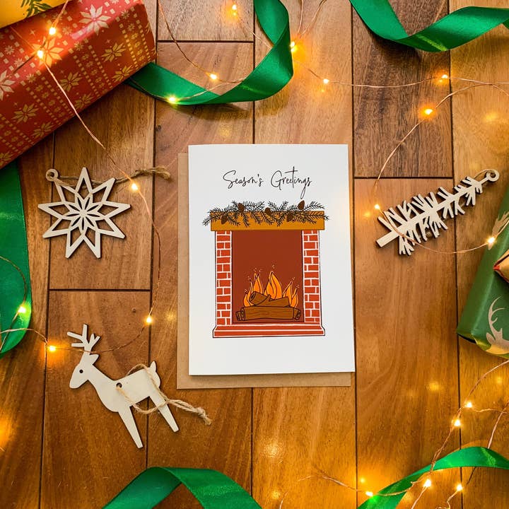 Stone Donut Design, LLC - Vendita all'ingrosso Biglietti di auguri di buone feste - Biglietto di Auguri per le Feste con Camino dal Design Nordico Ispirato al Vintage di StoneDonut Design4