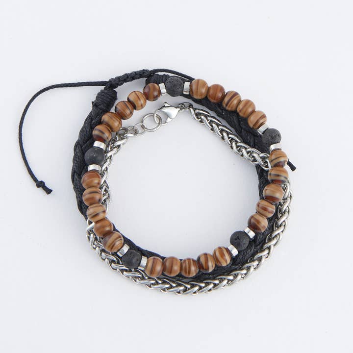 Elsie & Zoey - Wholesale Beaded Bracelet - Shiloh Unisex Beaded and Wheat Chain Bracelet Set8