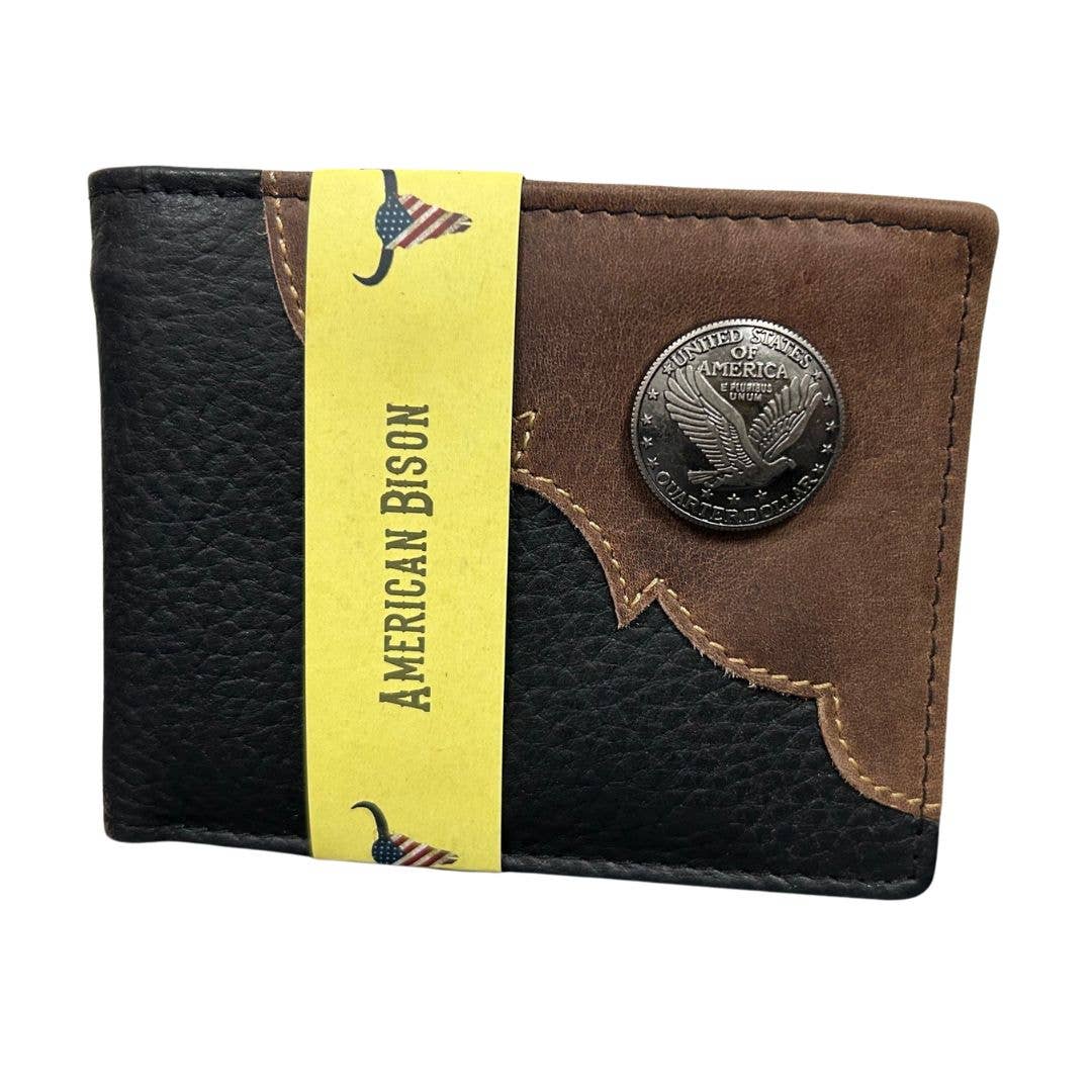 Leather Impressions Inc - Wholesale Wallet - Men's - Mixed Media Two Tone Bifold Rodeo Wallet w/ Medallion AB19172