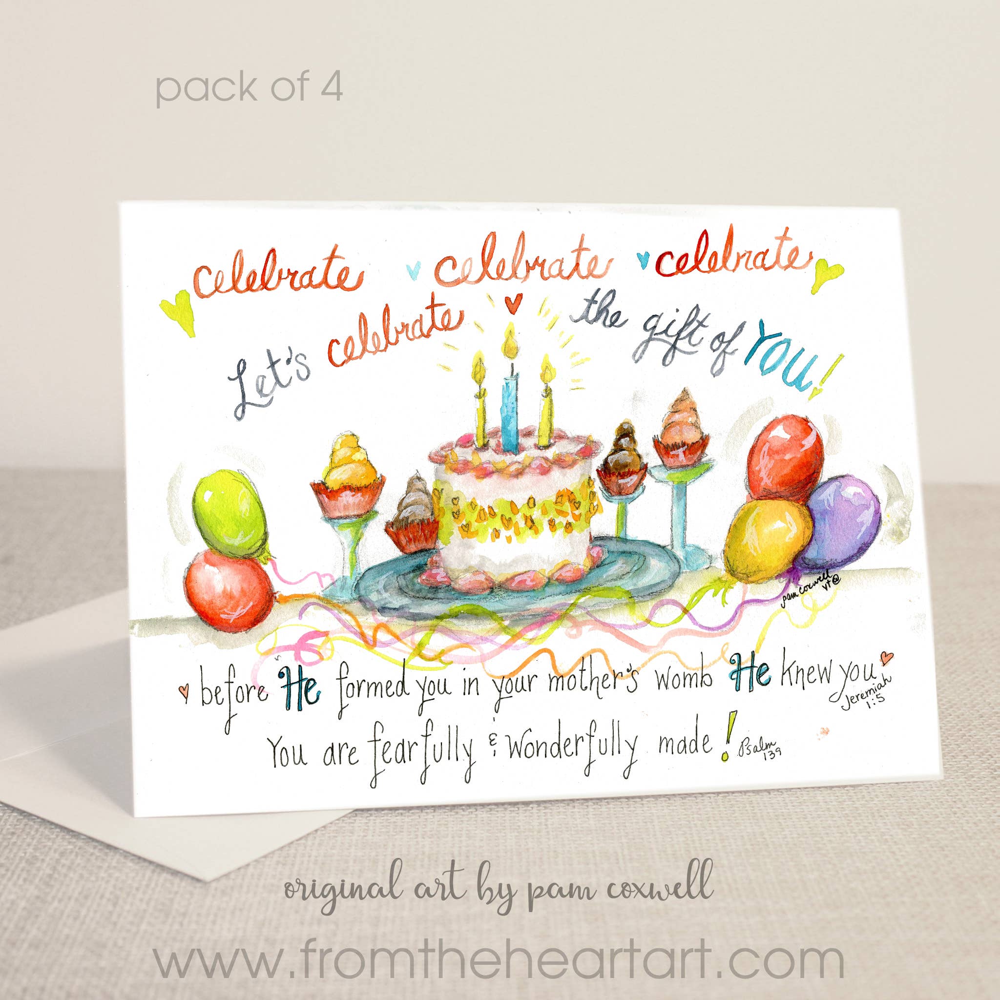 From The Heart Art - Wholesale Birthday Card - Birthday Cake - Notecards0