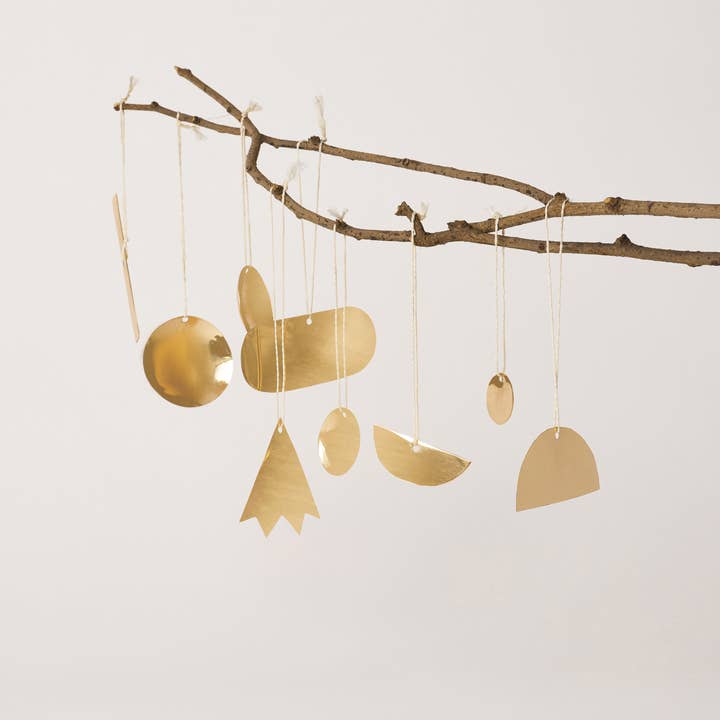 Fleck - Wholesale Ornament Set - Abstract Brass Christmas Ornaments, Set of 9