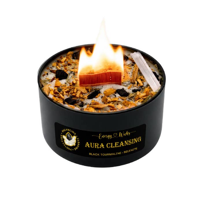 AURA CLEANSING BONFIRE CRYSTAL CANDLE for wholesale by Energy Wicks