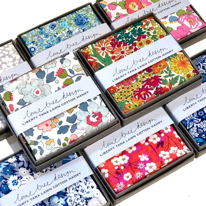 Lime Tree Design - Wholesale Handkerchief - Unisex - 12 Single Boxed Hankies made with Liberty Fabric