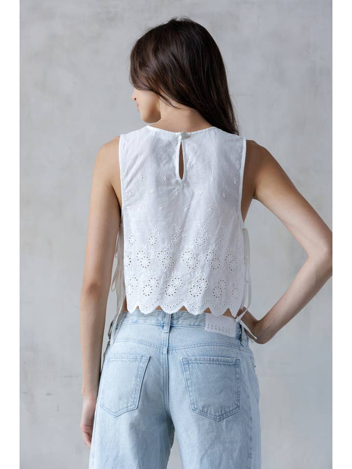 JT7661- WHITE EYELET CROP TOP for wholesale on Faire