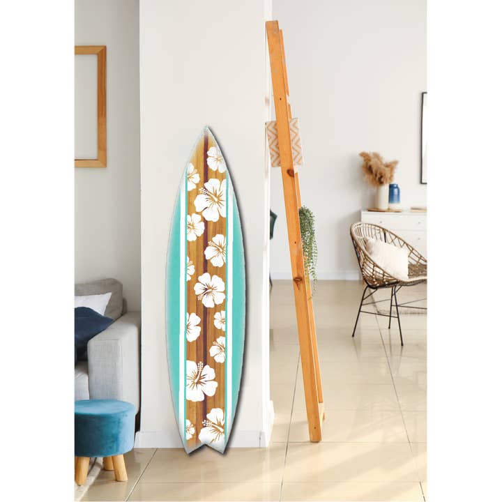 Jarmz Designs - Wholesale Wall Accent - SURF BOARD WALL ACCENT HIBISCUS TEAL WHITE