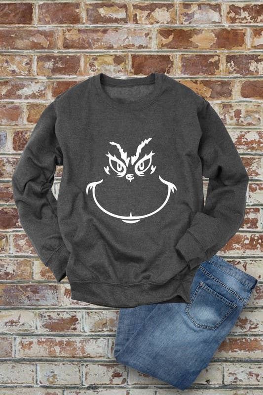 Top Avenue - Wholesale Graphic Sweatshirt - Women's - Grinch Face, Christmas, Unisex Crewneck Fleece Sweatshirts4