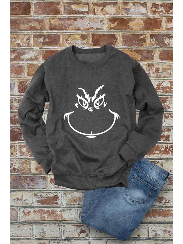Top Avenue - Wholesale Graphic Sweatshirt - Women's - Grinch Face, Christmas, Unisex Crewneck Fleece Sweatshirts4