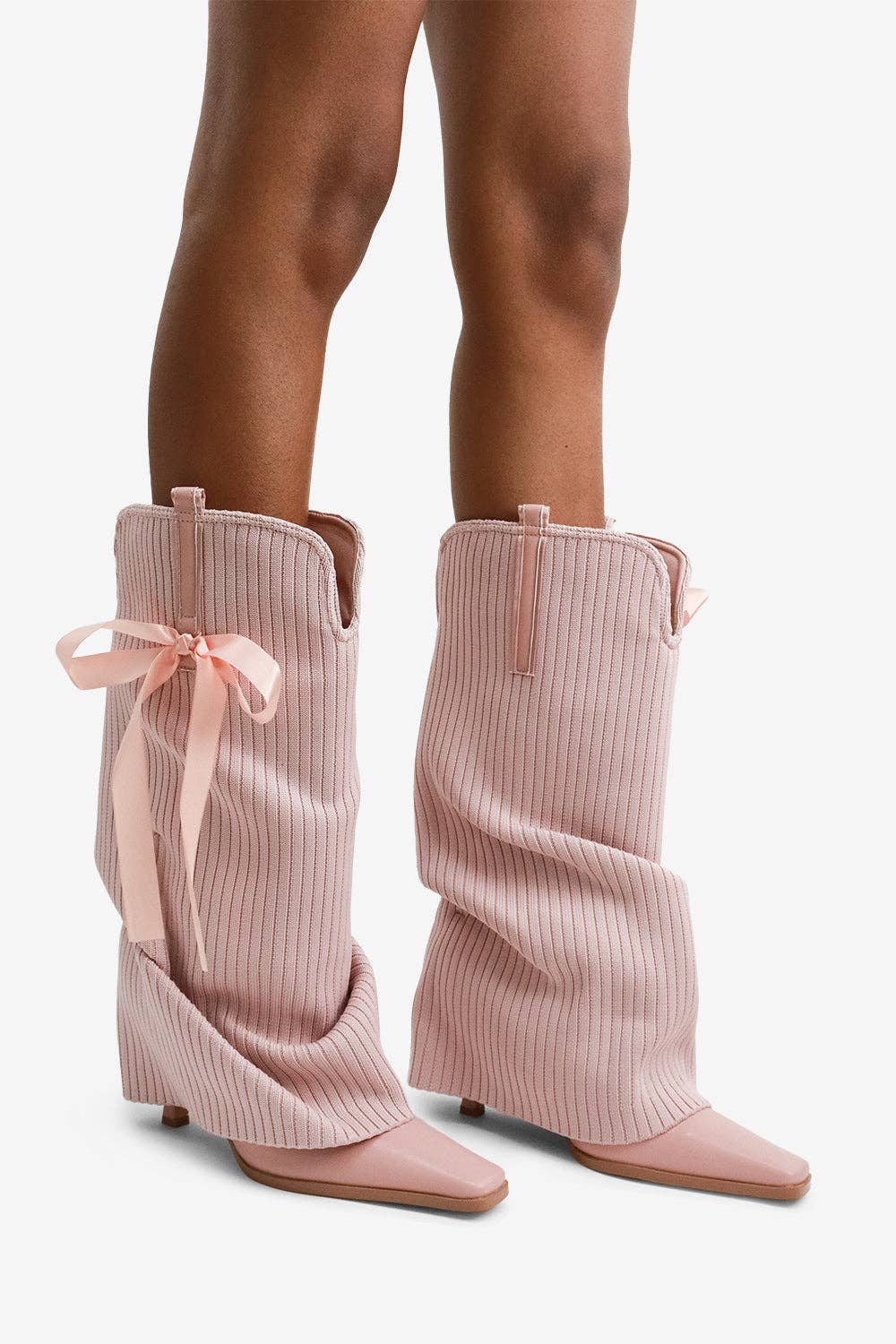 Lemonade Shoes - Wholesale Boots – Women’s - CODE WORDS - Chic & Cozy Coquette Boot, Satin Bow, Rib Knit7