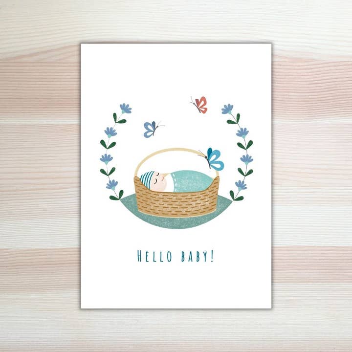 Babykort Baby i korg för wholesale av Lesja illustrations