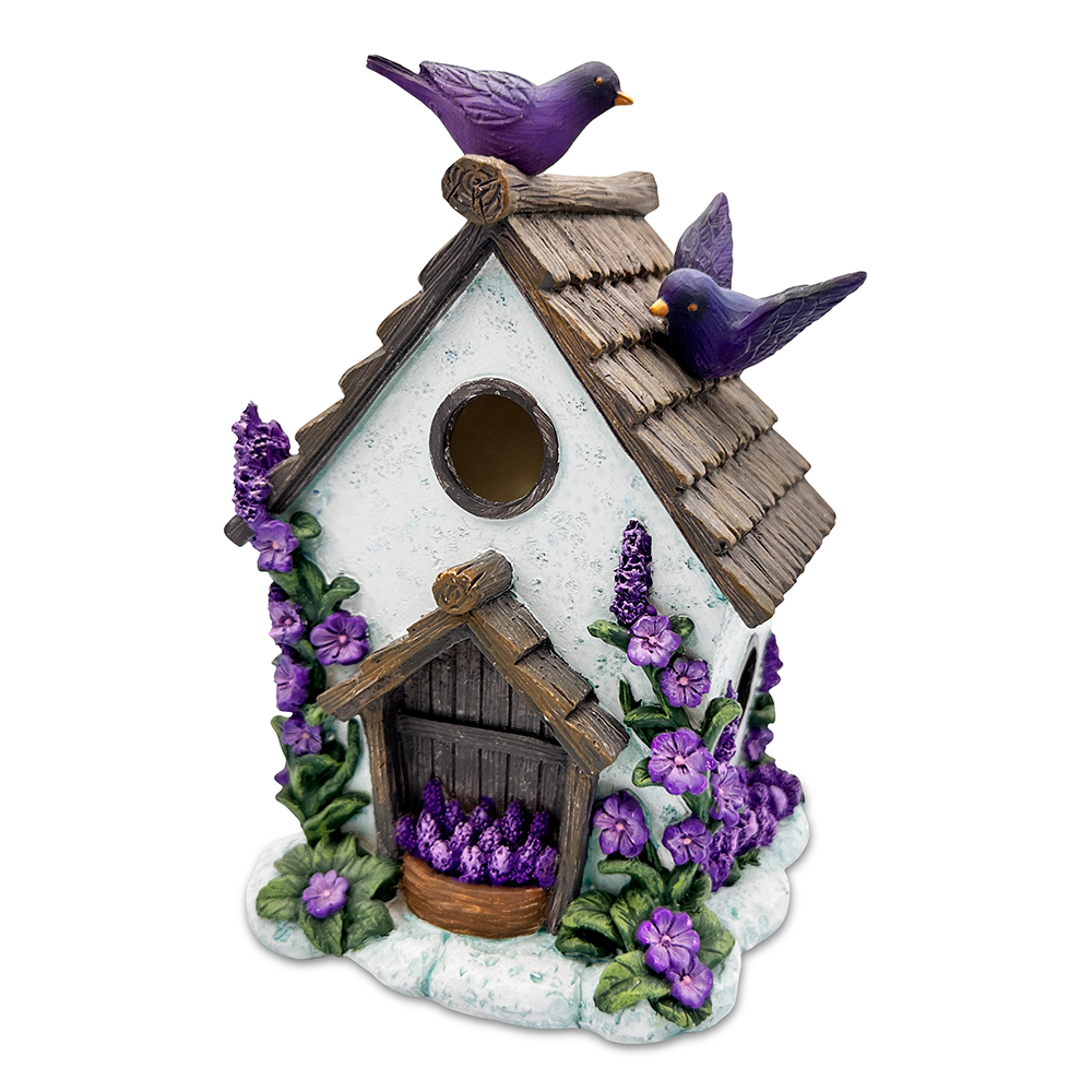 OrnamentallyYou – wholesale Decorative figurine – Lovely Floral Lavender Bird House Figurine, 7" Novelty Cottage Garden Decor6