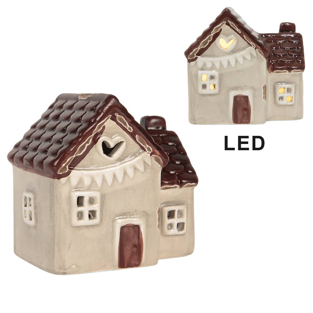 Clayre & Eef - Wholesale Decorative Figurine - Decorative House with LED LED 8x6x8 cm Beige Ceramic1