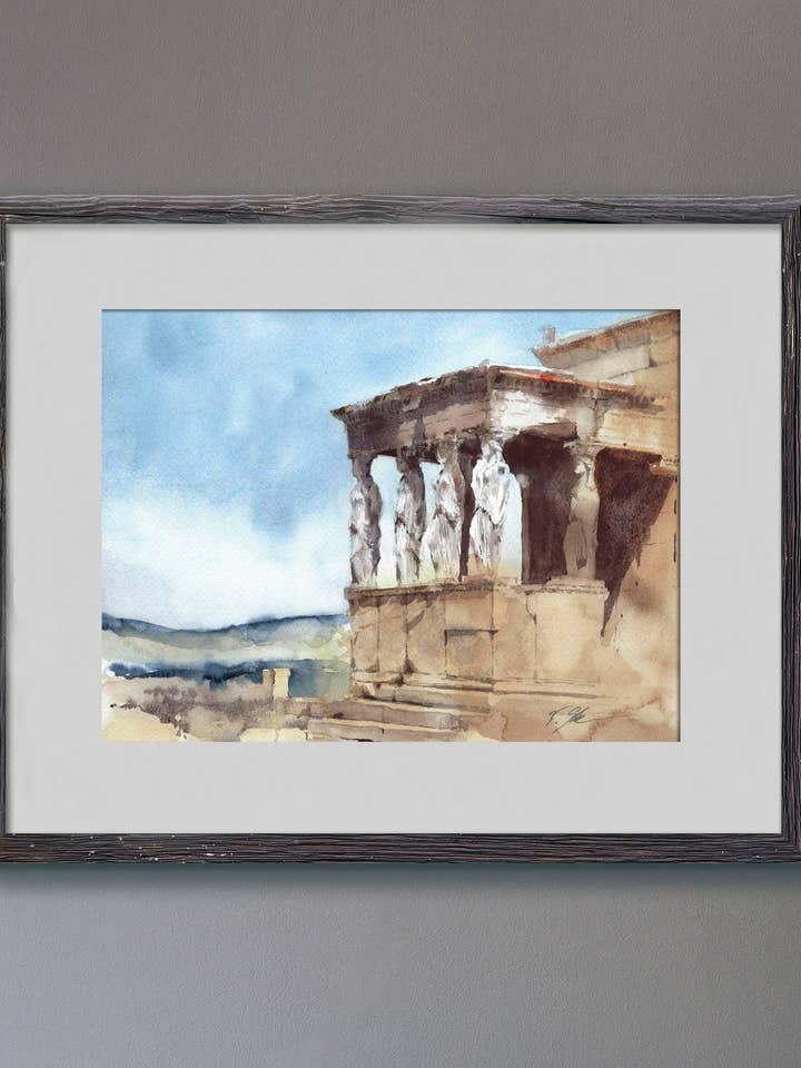 Acropolis & Erechtheion Greece Watercolor Art Print for wholesale by Yuliasheart