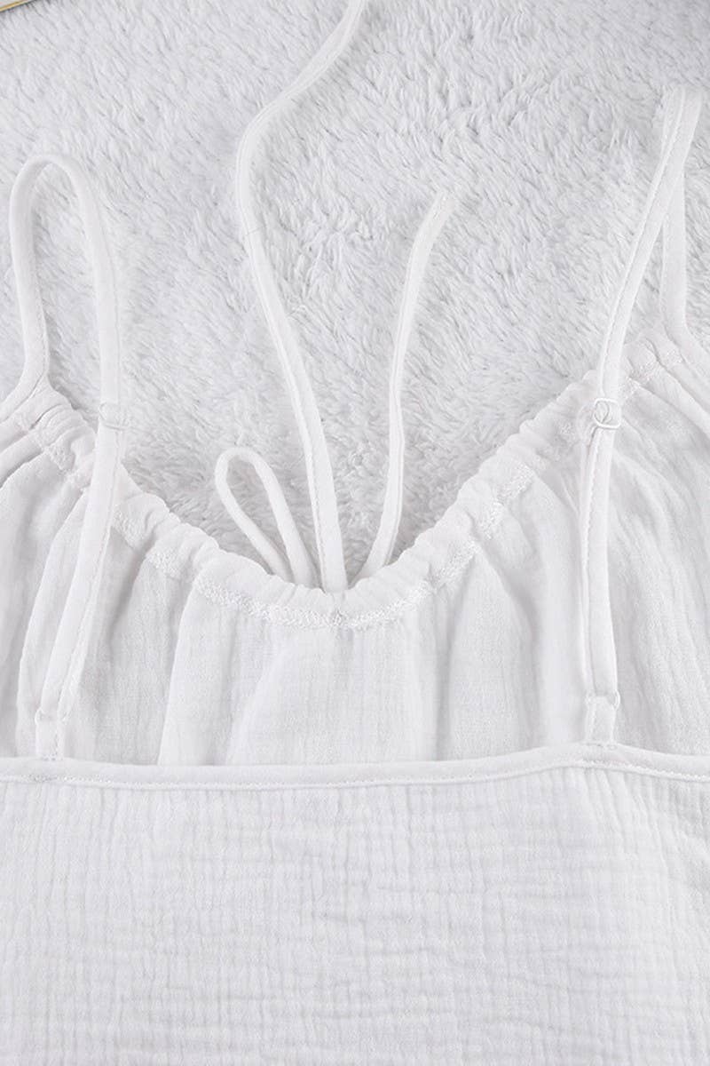 White CWSPJ0050_SOLID COLOR COTTON HALTER  SHORTS PAJAMA SET for wholesale on Faire6