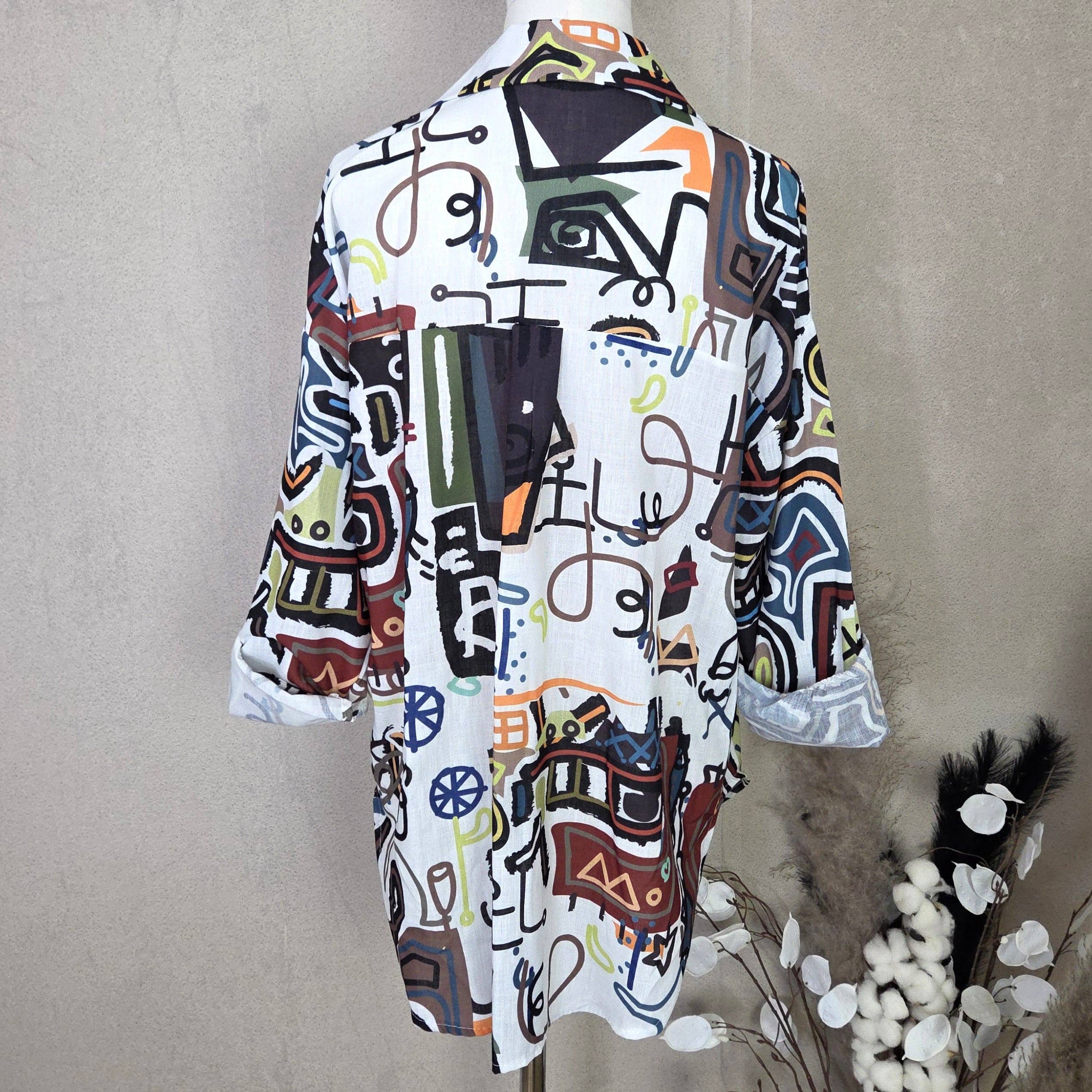 Tempest Designs – wholesale Buttoned-down shirt – Women's – Cotton mix shirt with random chaos print (M-L)4