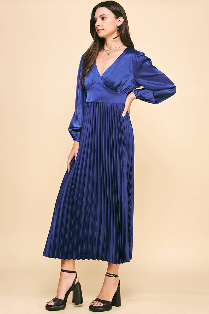 PINCH - Wholesale Dress - Women's - SATIN PLEATED MIDI DERSS - 5335D2