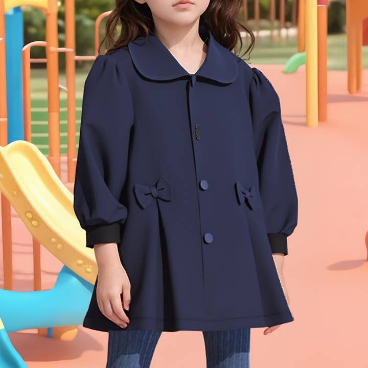 Casaco Azul Marinho de Bombazina com Botões e Laços por atacado de Hello Bebes!