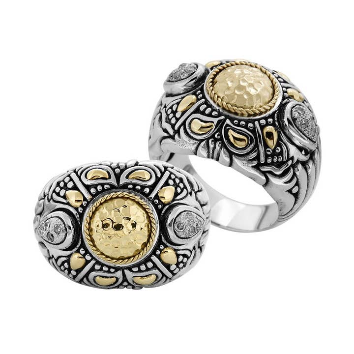 ARG-8048-GD-6" Sterling Silver Ring With 18K Gold And Diamond for wholesale by Bali Designs