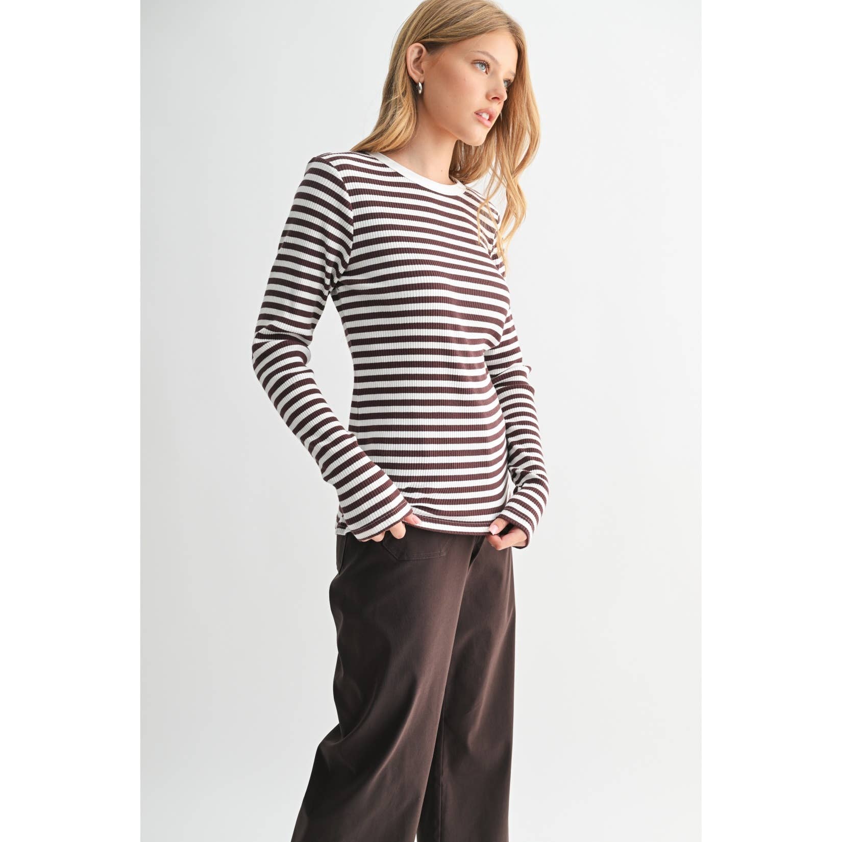 FUN2FUN – Top de malha - Mulher por atacado – TOP DE MALHA DE MANGA COMPRIDA A RISCAS25