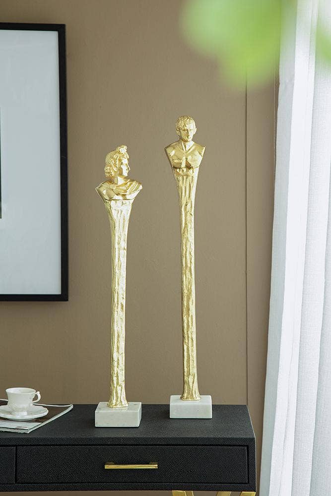 A&B Home Group Inc. - Wholesale Decorative Figurine - 5.5x5.5x32" Elongated Gold Roman Statue on White Marble Base6
