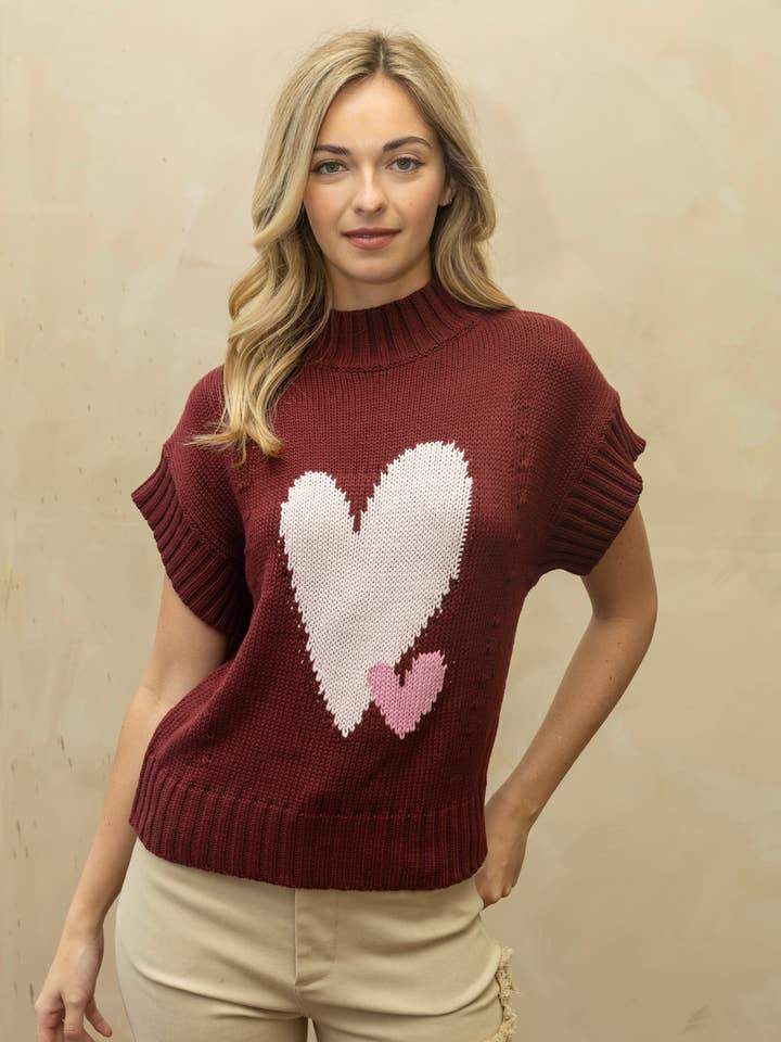 SA10017T - Two Hearts Sleeveless Sweater for wholesale by SPICE ALLEY
