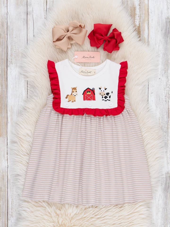 Barnyard Fun Embroidered Ruffle Dress for wholesale by Marie Nicole Clothing