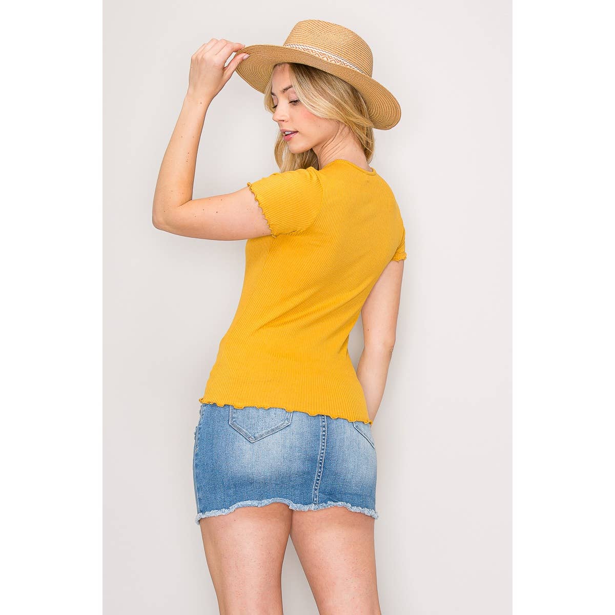 Popular 21 - Wholesale Knit Top - Women's - Short Sleeve Lettuce Hem Crew Neck Rib Knit Tee10