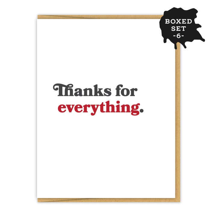Merci pour tout. | Coffret de 6 cartes de remerciement pour la vente par Spacepig Press