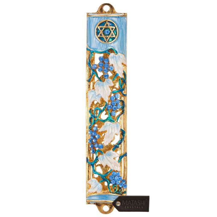 Matashi - Wholesale Wall Accent - Matashi Hand Painted 6" Blue and Ivory Enamel Grape Mezuzah