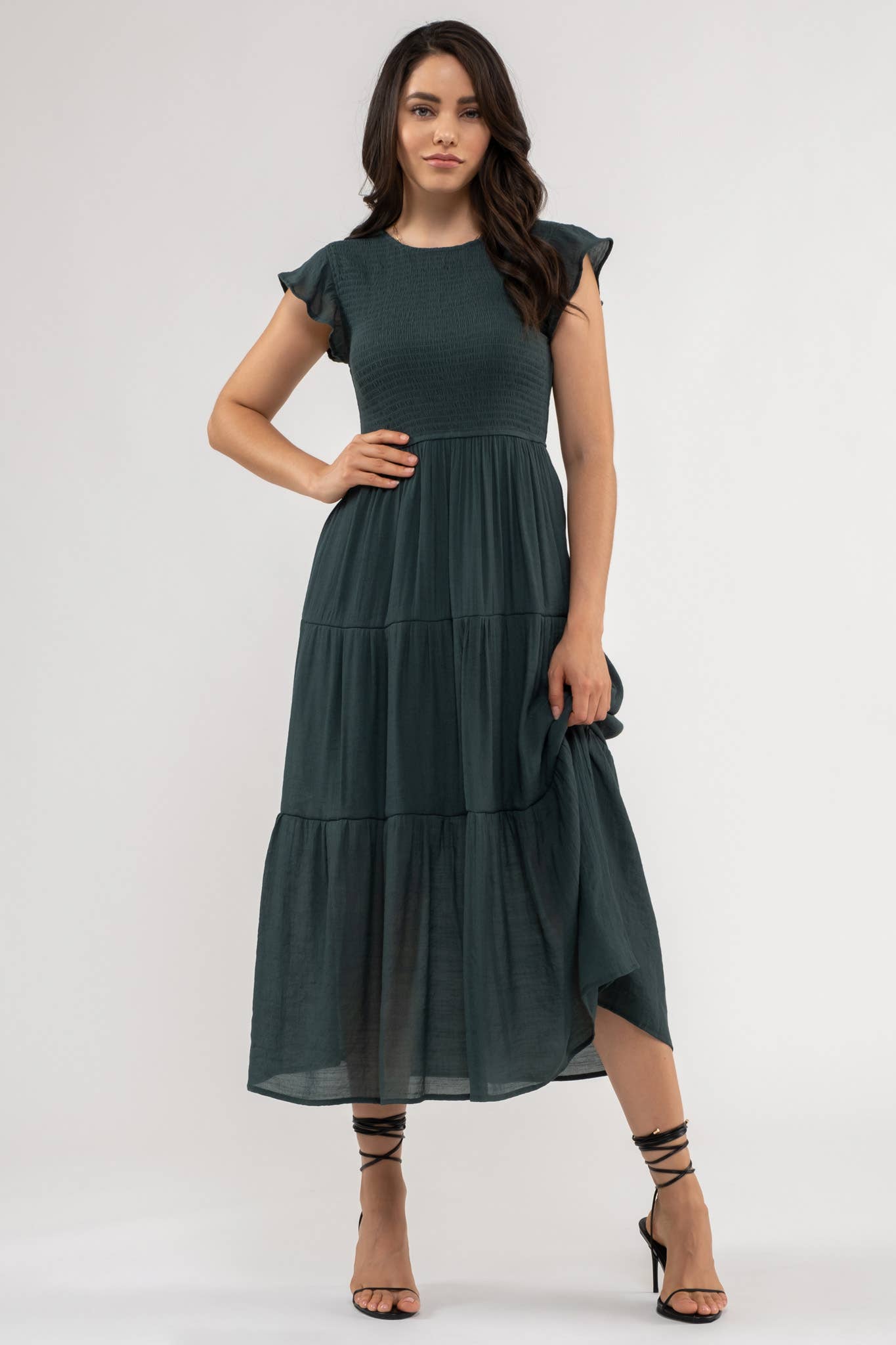 Blu Pepper - Venta al por mayor Vestido - Mujer - Vestido midi con volantes y cuerpo fruncido91