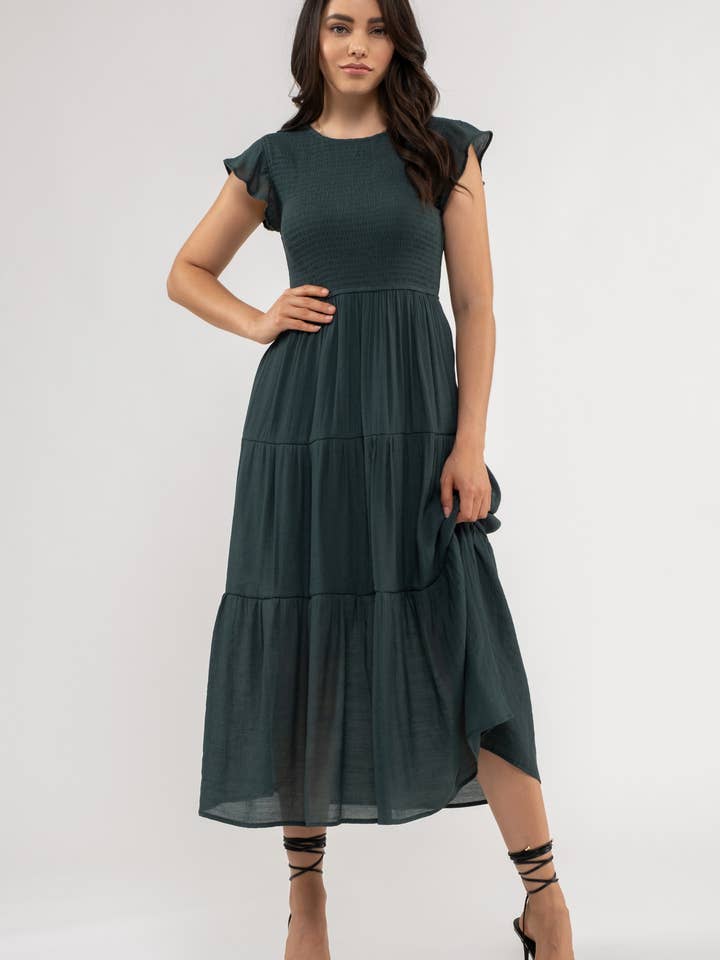 Blu Pepper - Venta al por mayor Vestido - Mujer - Vestido midi con volantes y cuerpo fruncido91