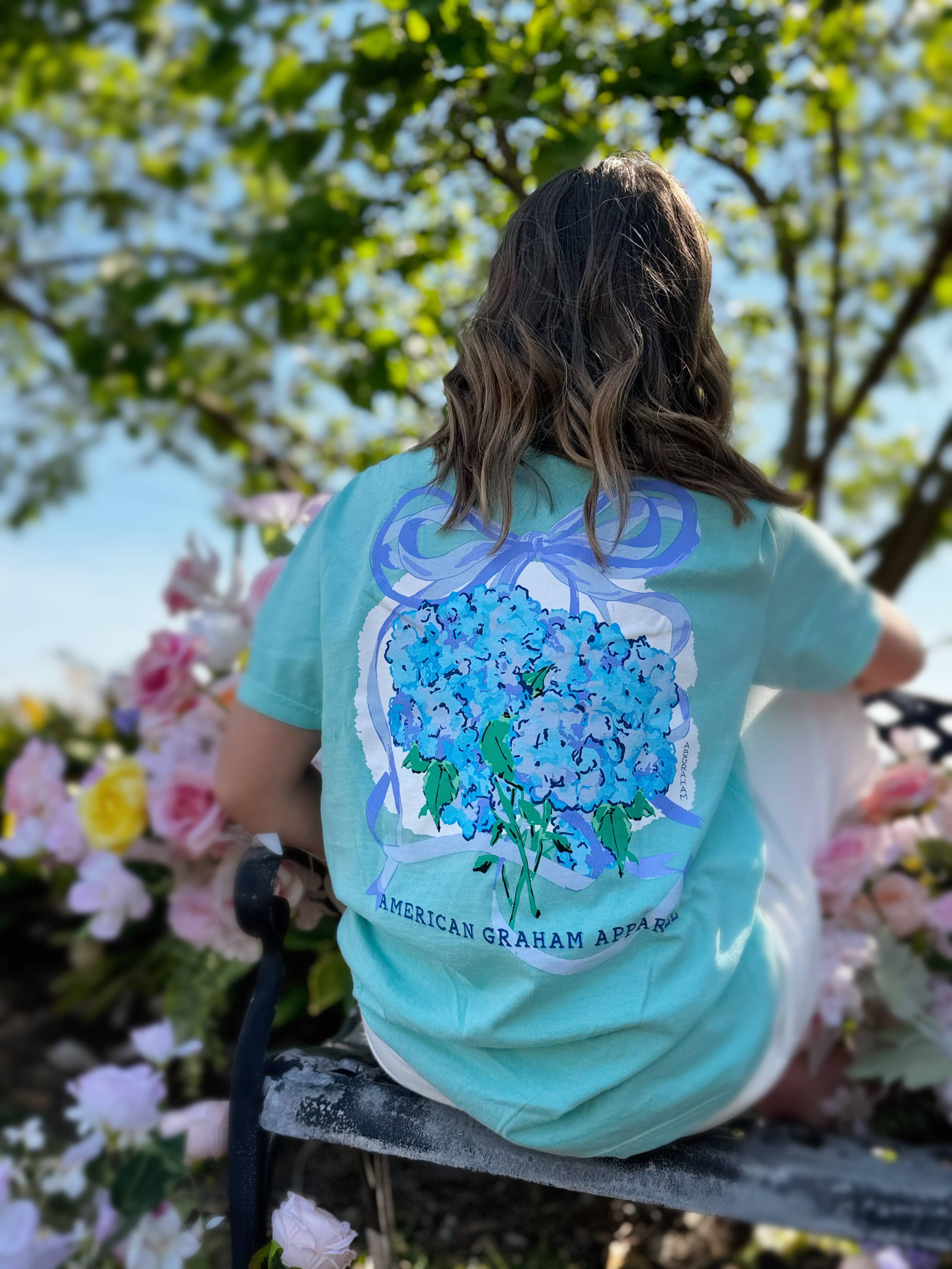 American Graham Apparel - Wholesale Screen Printed T-Shirt - Unisex - It's Giving Spring, Hydrangea Floral Graphic Tee5