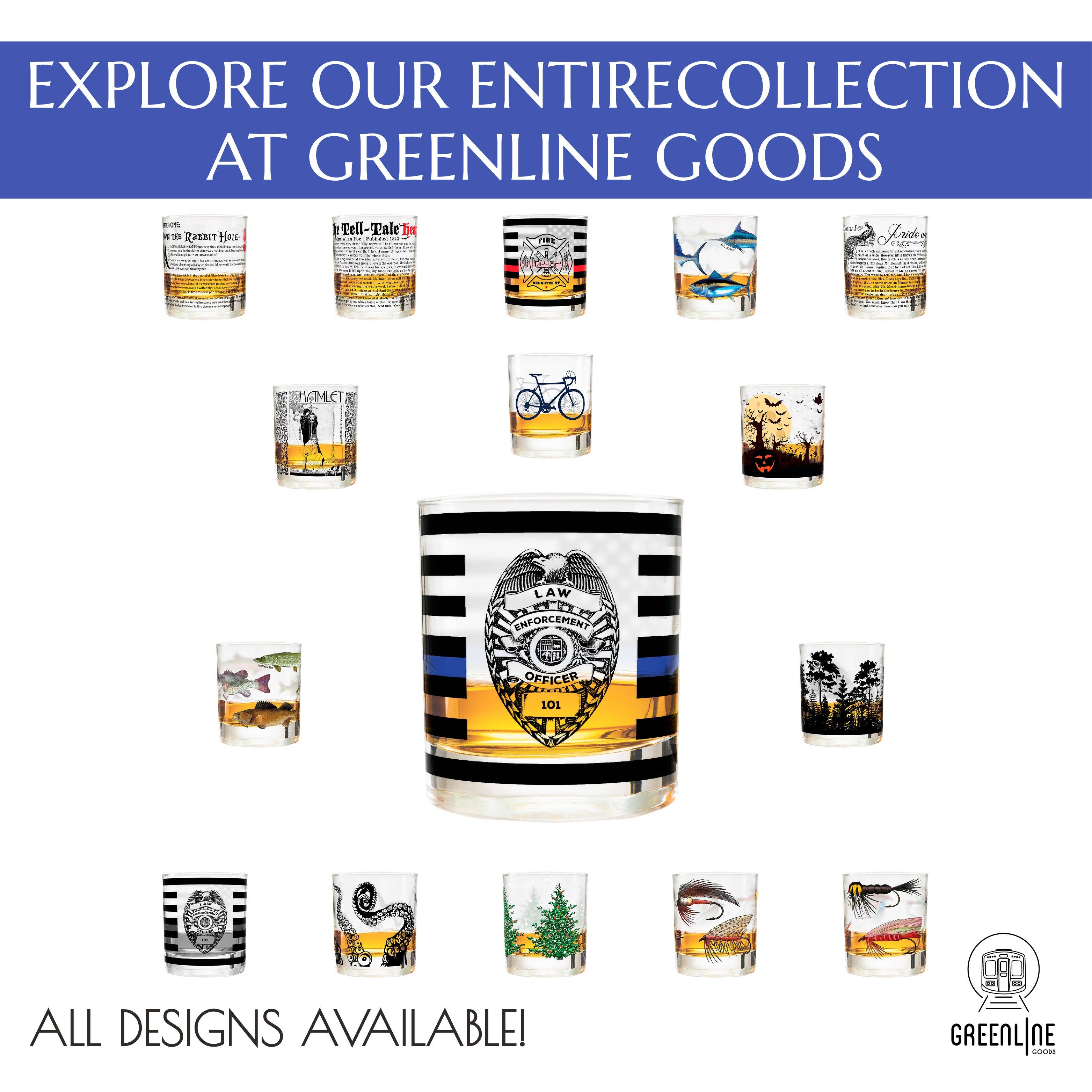 Greenline Goods - Vente Verres à cocktail/alcool - Verres à whisky Old Fashioned pour policier Thin Blue Line (ensemble de 2)8
