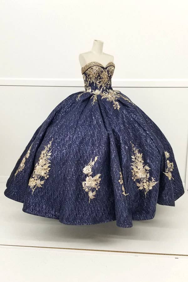 Chicas - Wholesale Gown - Women's - Metallic Quinceanera Dress With Gold Embroidery CHF30378