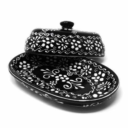 Global Crafts - Vente Beurriers - Encantada Beurrier en poterie fait main, encre2