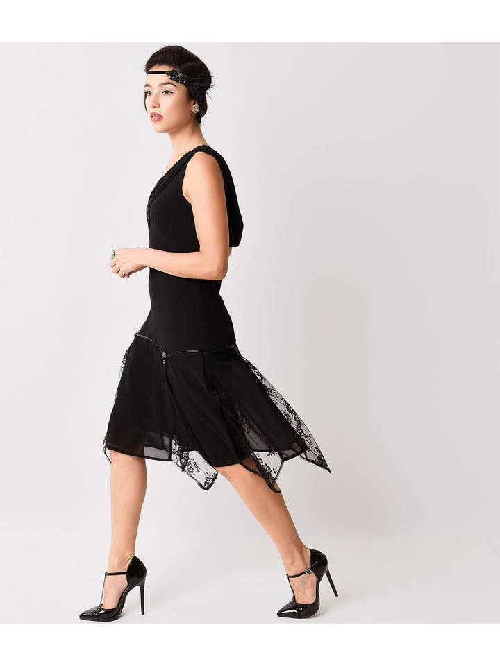 Unique Vintage - Venta al por mayor Vestido - Mujer - Vestido tipo flapper de Hemingway negro vintage único de los años 20