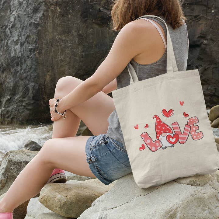 Love Gnome Cotton Canvas Tote Bag – Valentine’s Day Gift Bag for wholesale by Happythings76